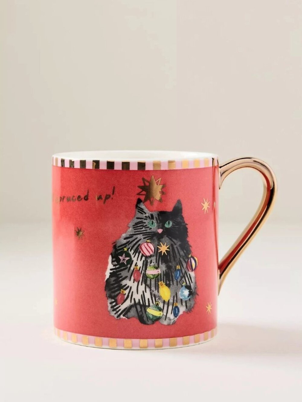 Anthropologie Caroline Holiday Creature Comforts Mug Cat